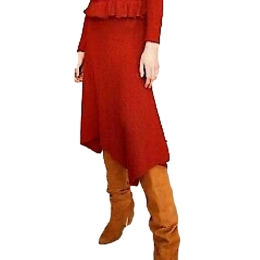 Ulla Johnson Alessa Crimson Ribbed Knit Alpaca and Silk Midi Skirt